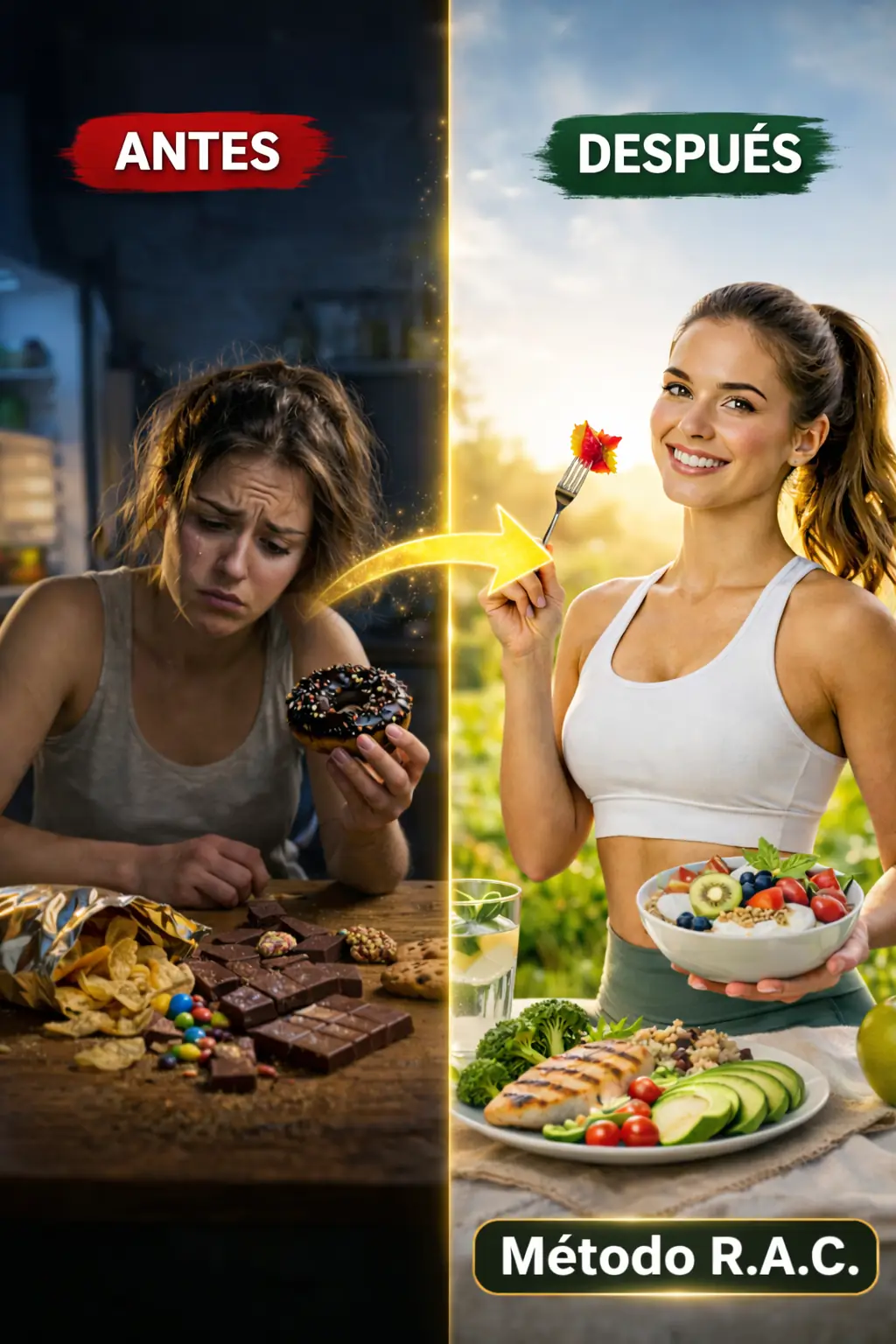 Antes y después: mujer con antojos vs mujer saludable con el Método R.A.C.